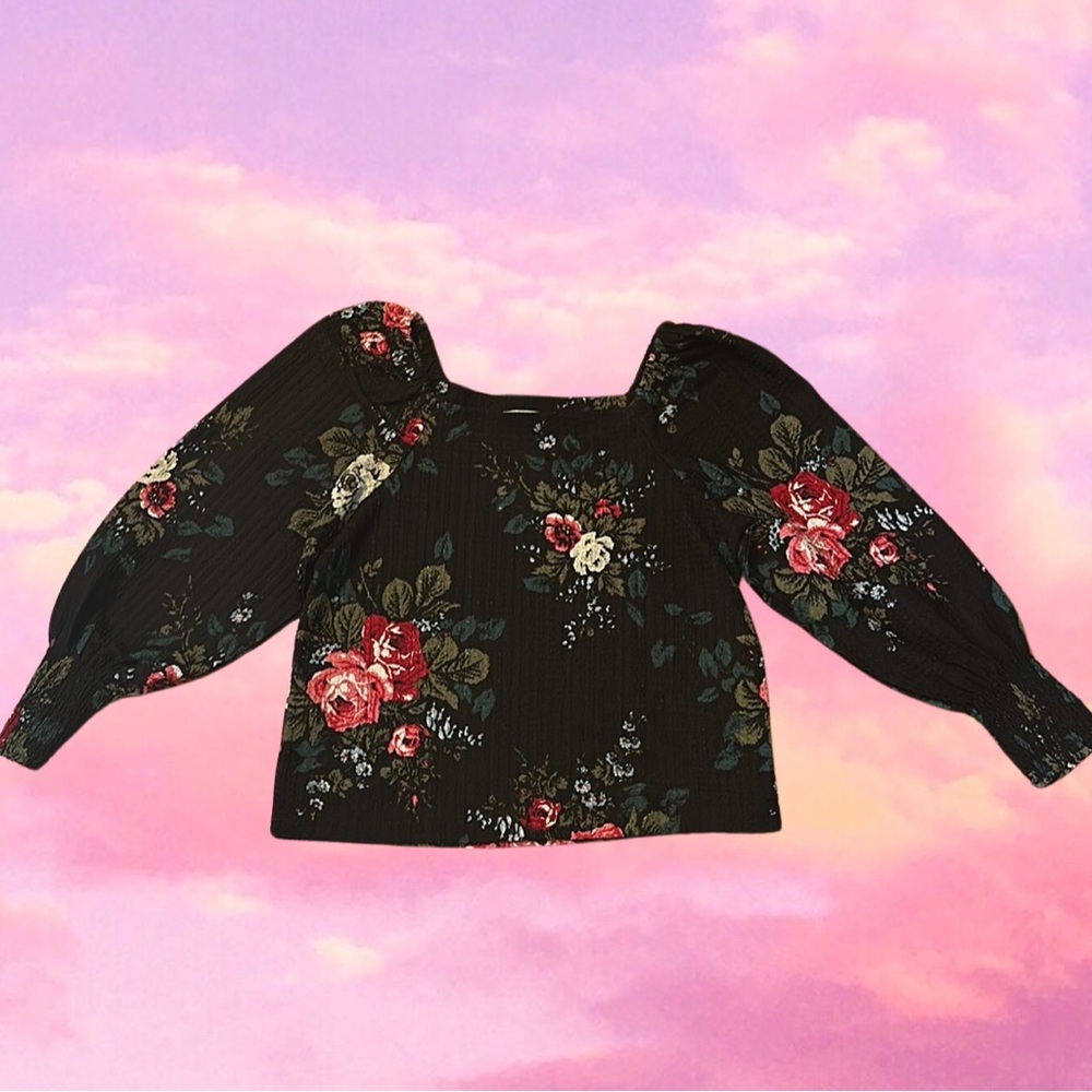 Romantic Ann Taylor Loft Square Neck Bell Sleeve Floral Top Size L
